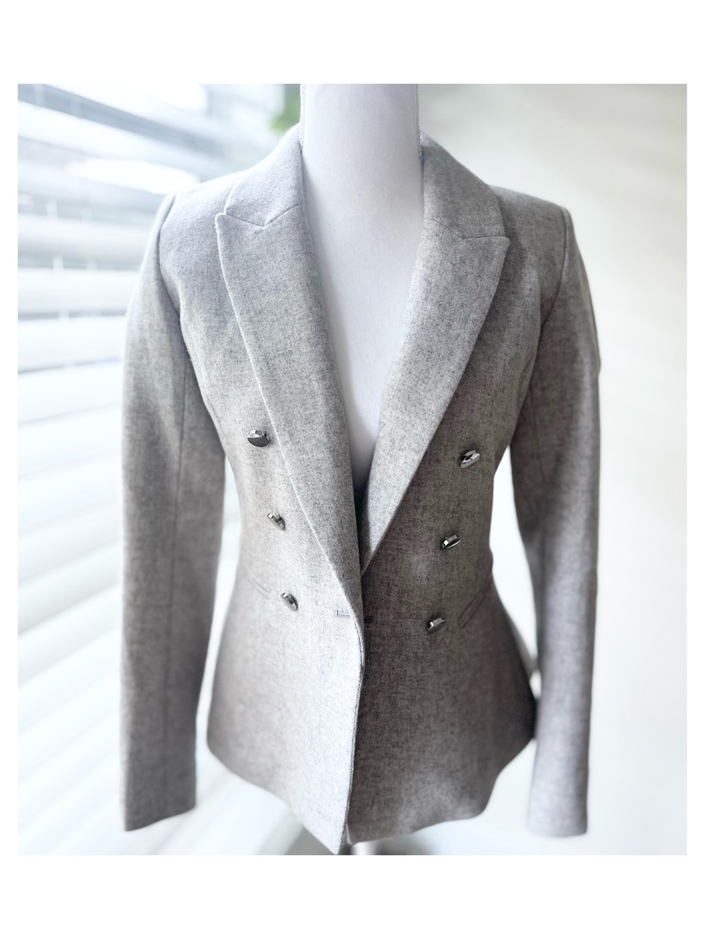 Ever New Light Gray Double-Breasted Wool Blazer